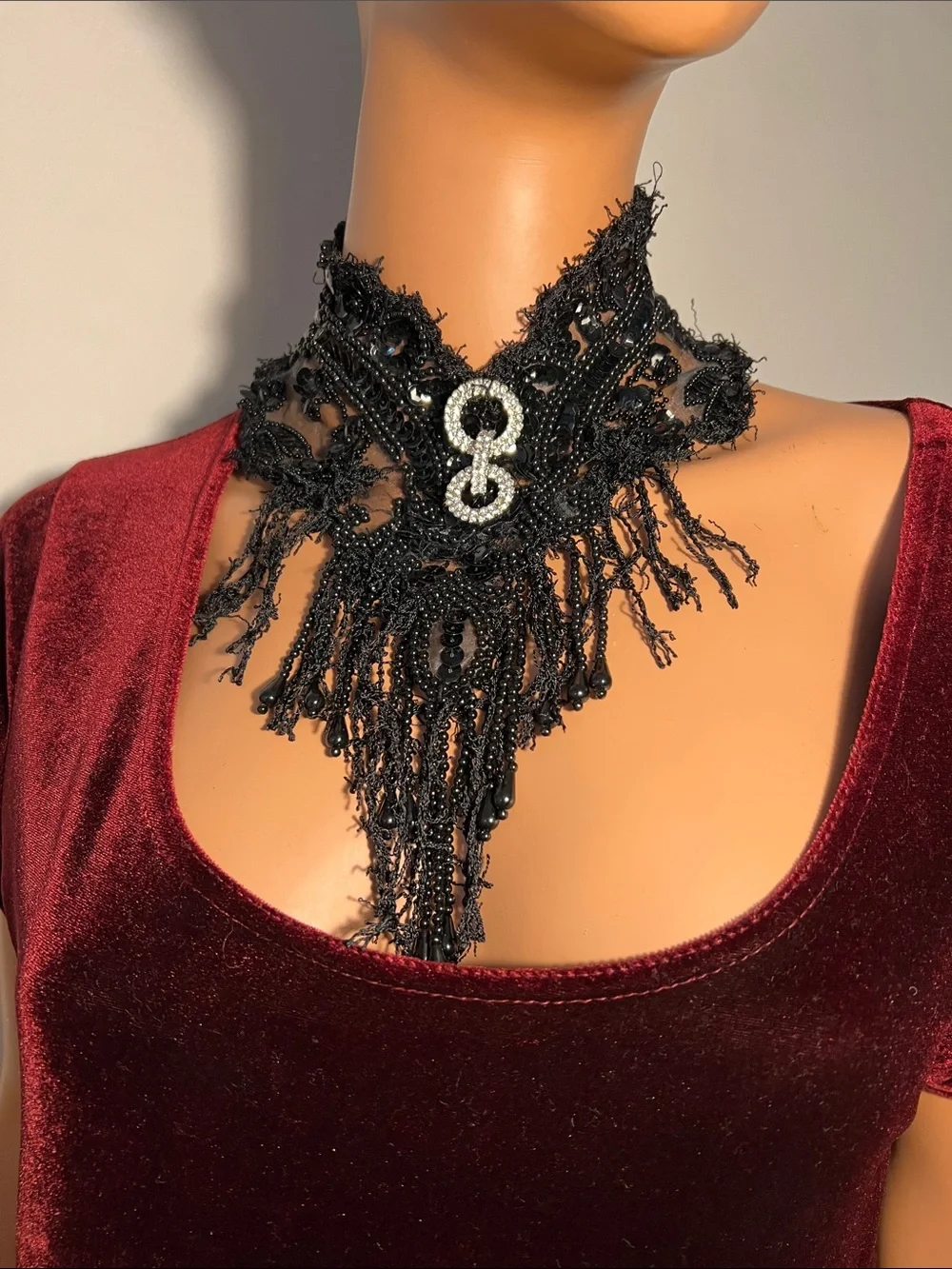 Elegant Black Beaded Choker Necklace Antique Style Black Gothic Necklace Choker